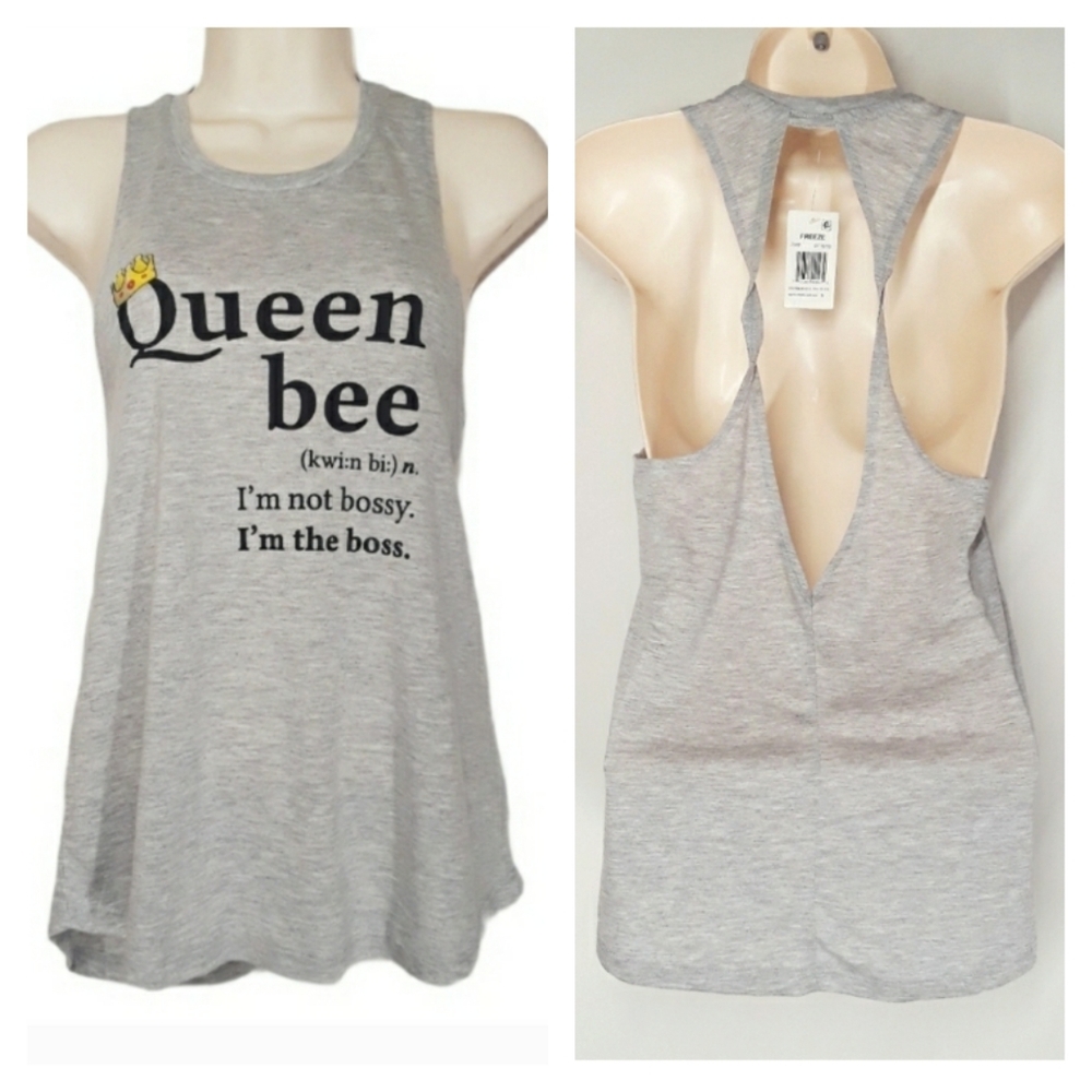 FREEZE "Queen Bee" Crown Racerback Quote Sleeveless Tee Top Small NWT